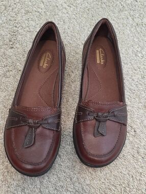 Clarks Women's Brown Leather Moccasin-Style Flats Loafers 7 1/2  38W